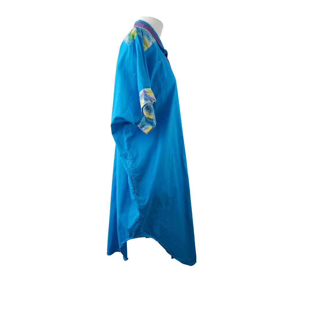 Blue and purple 80's shirt dress- L