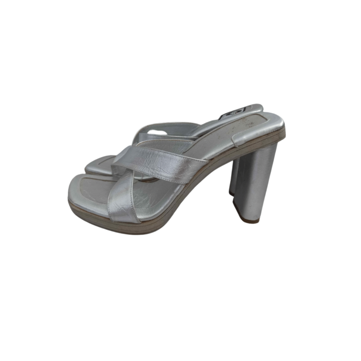Silver cross strap square toe heels- UK3