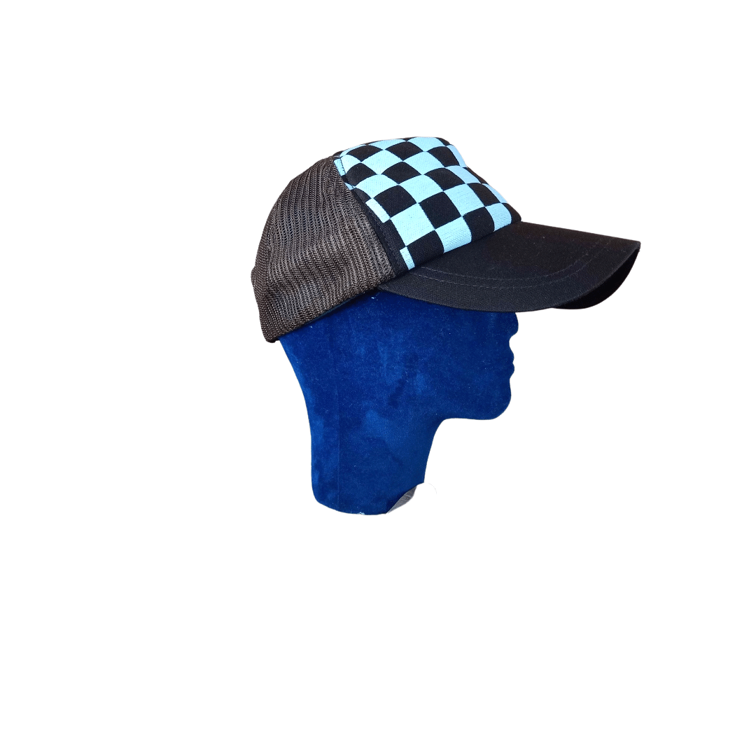 Brown checkerboard trucker cap