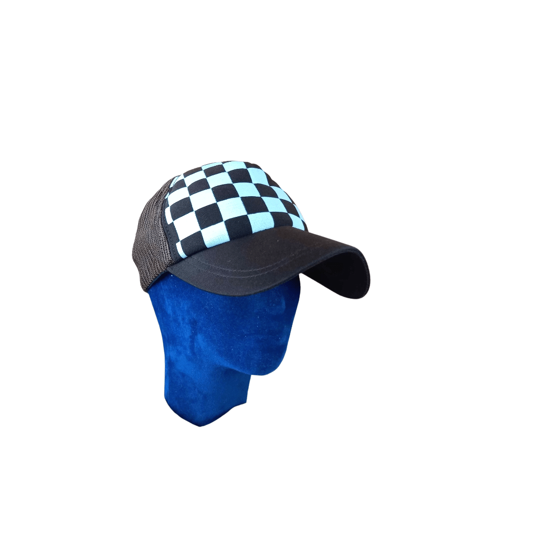 Brown checkerboard trucker cap