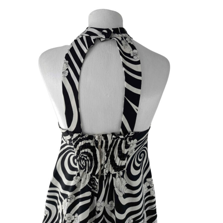 Black and white 70's pattern maxi dress- S/M