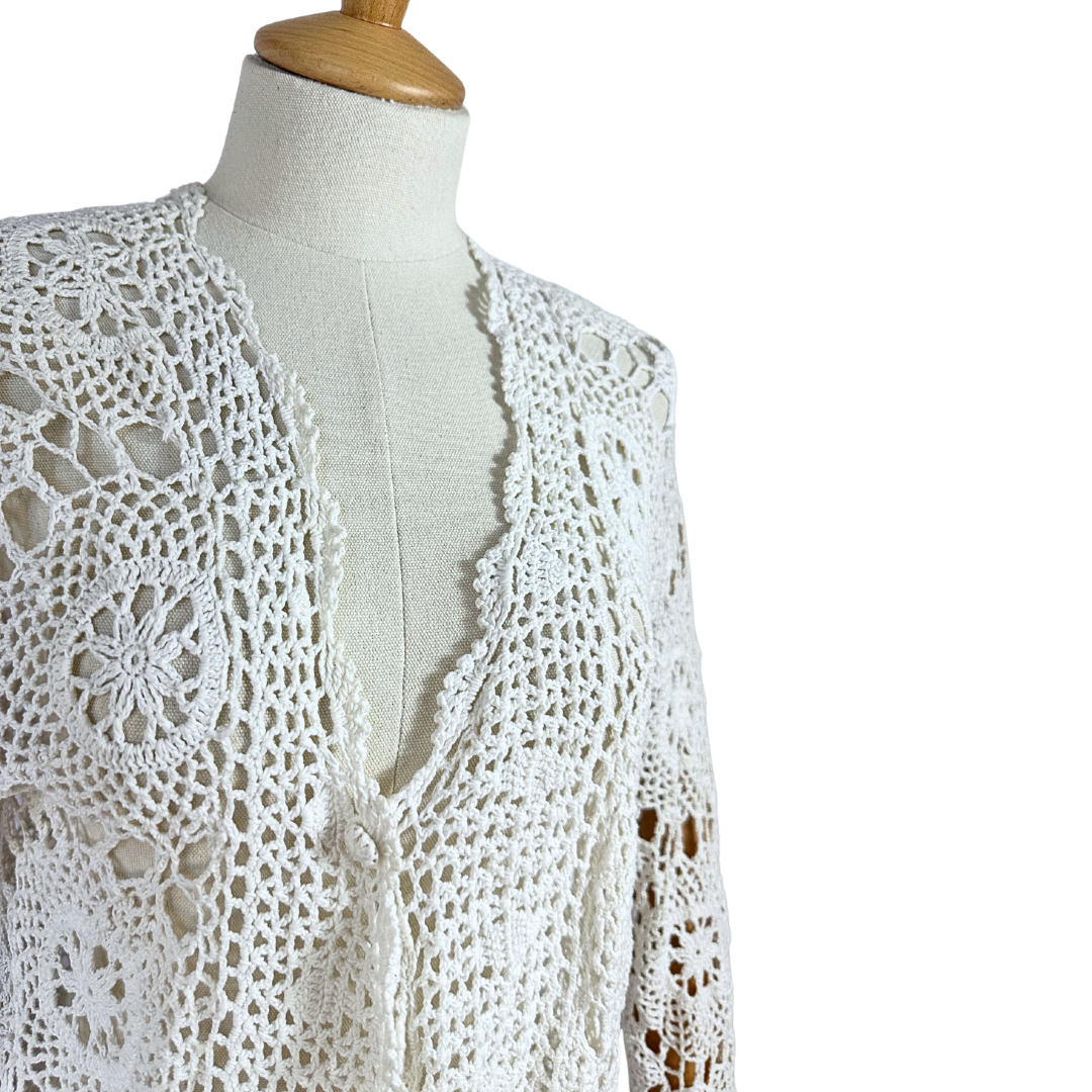 White boho crochet cardigan - S/M