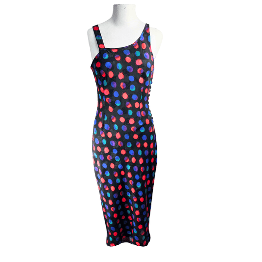 90s polka dot bias neckline maxi dress - S