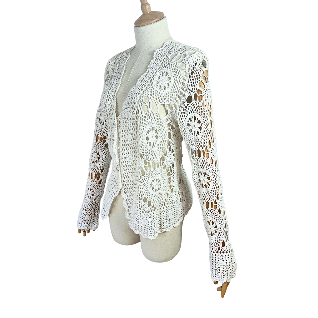 White boho crochet cardigan - S/M