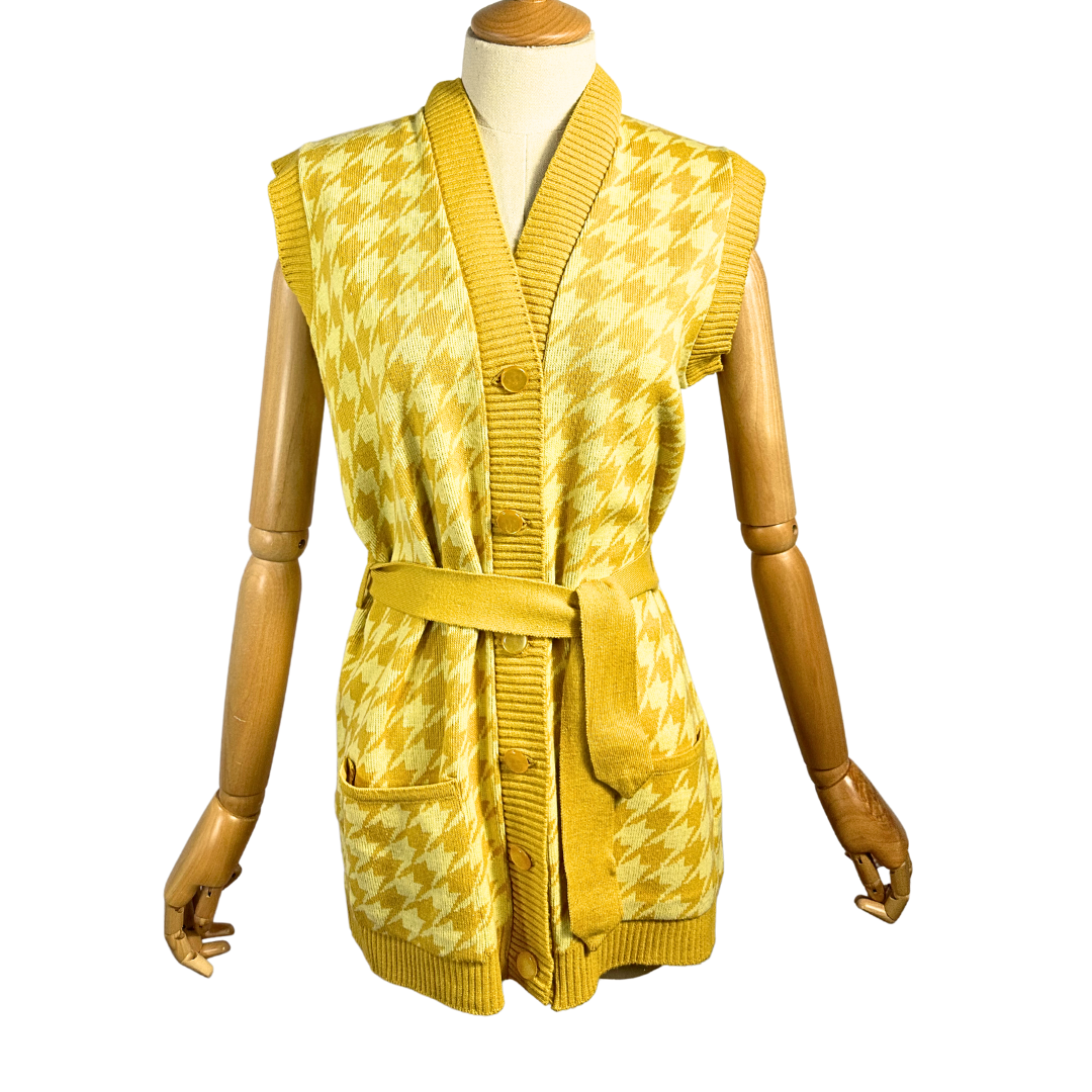 Houndstooth pattern sleeveless cardigan - M