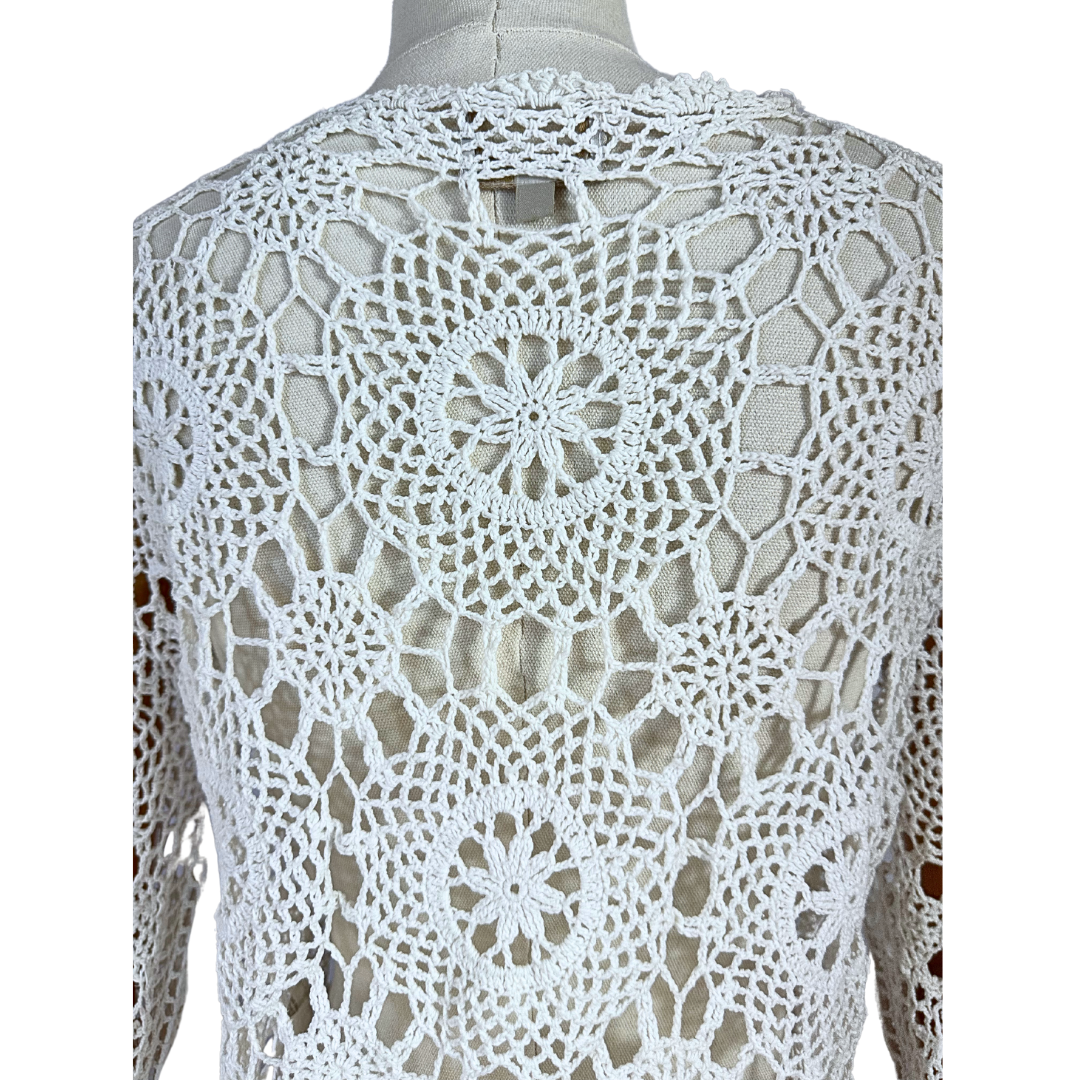 White boho crochet cardigan - S/M