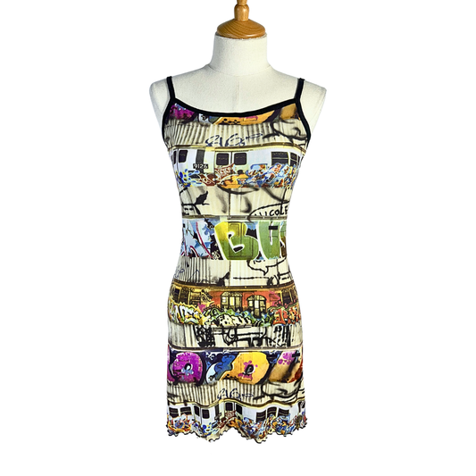 90s graffiti in Paris mesh dress - S