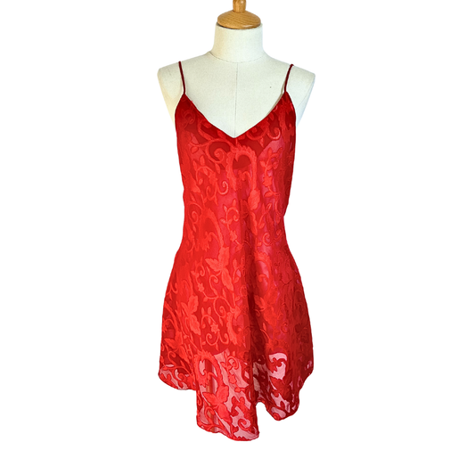 Red vintage sheer lingerie dress - M