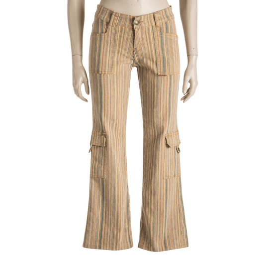 Y2K stripe multi coloured low rise cargo flared pants - S