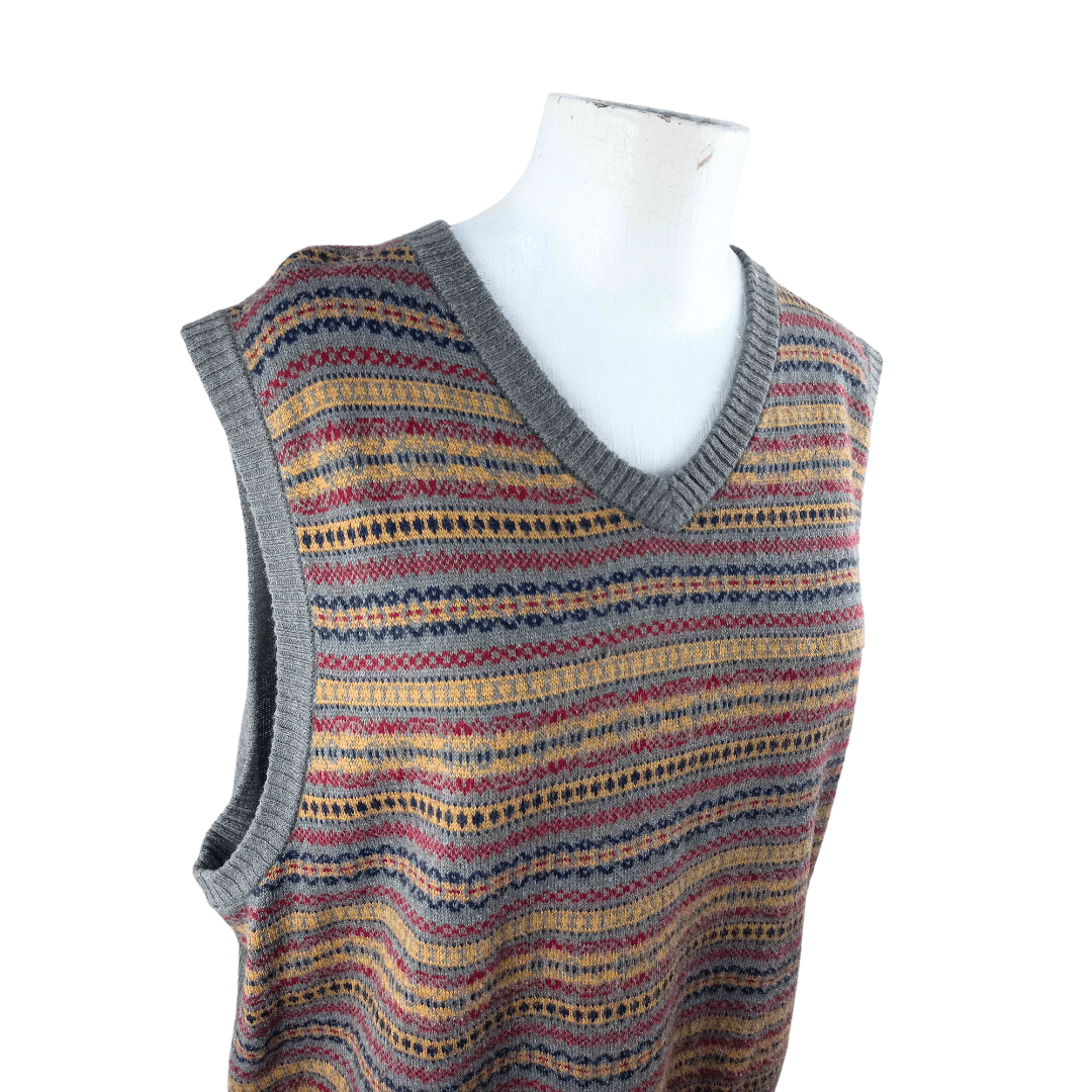 Vintage stripey knitted v-neck sleeveless jersey - XL