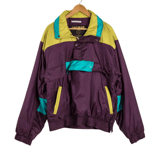 Vintage colourblock ski jacket with elasticated hem and cuffs - L