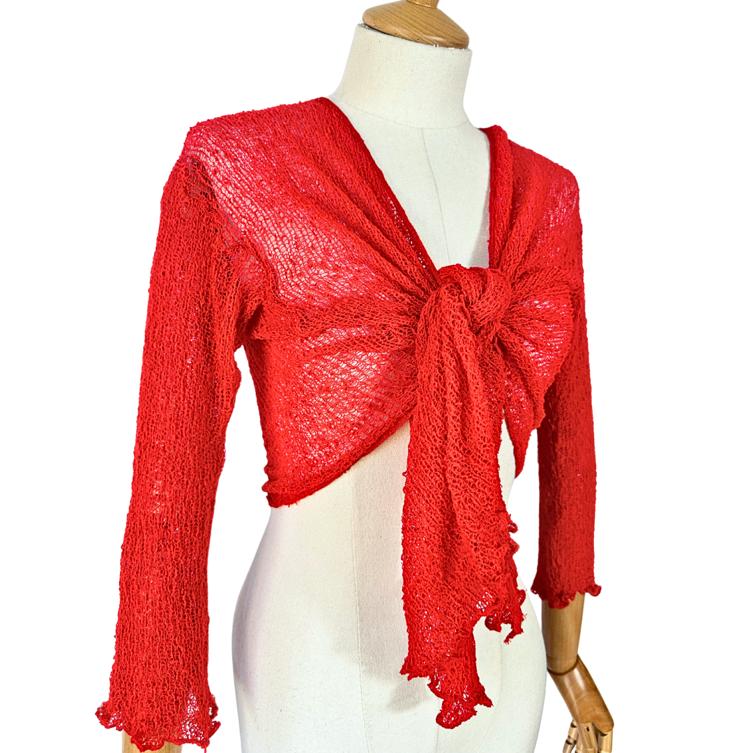 Red tie front knitted top - S