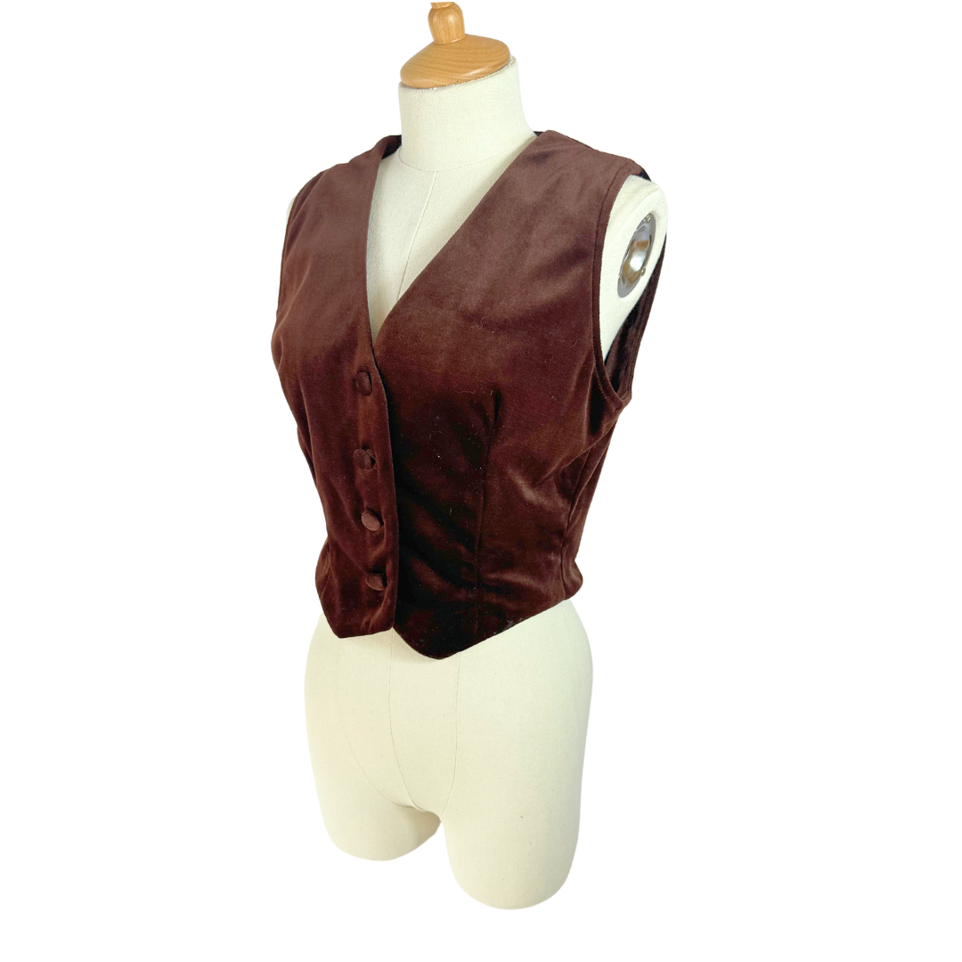 Brown vintage velvet cropped waistcoat - S