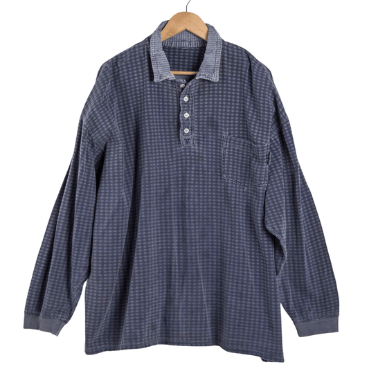 90s checkered longsleeve polo shirt - XL