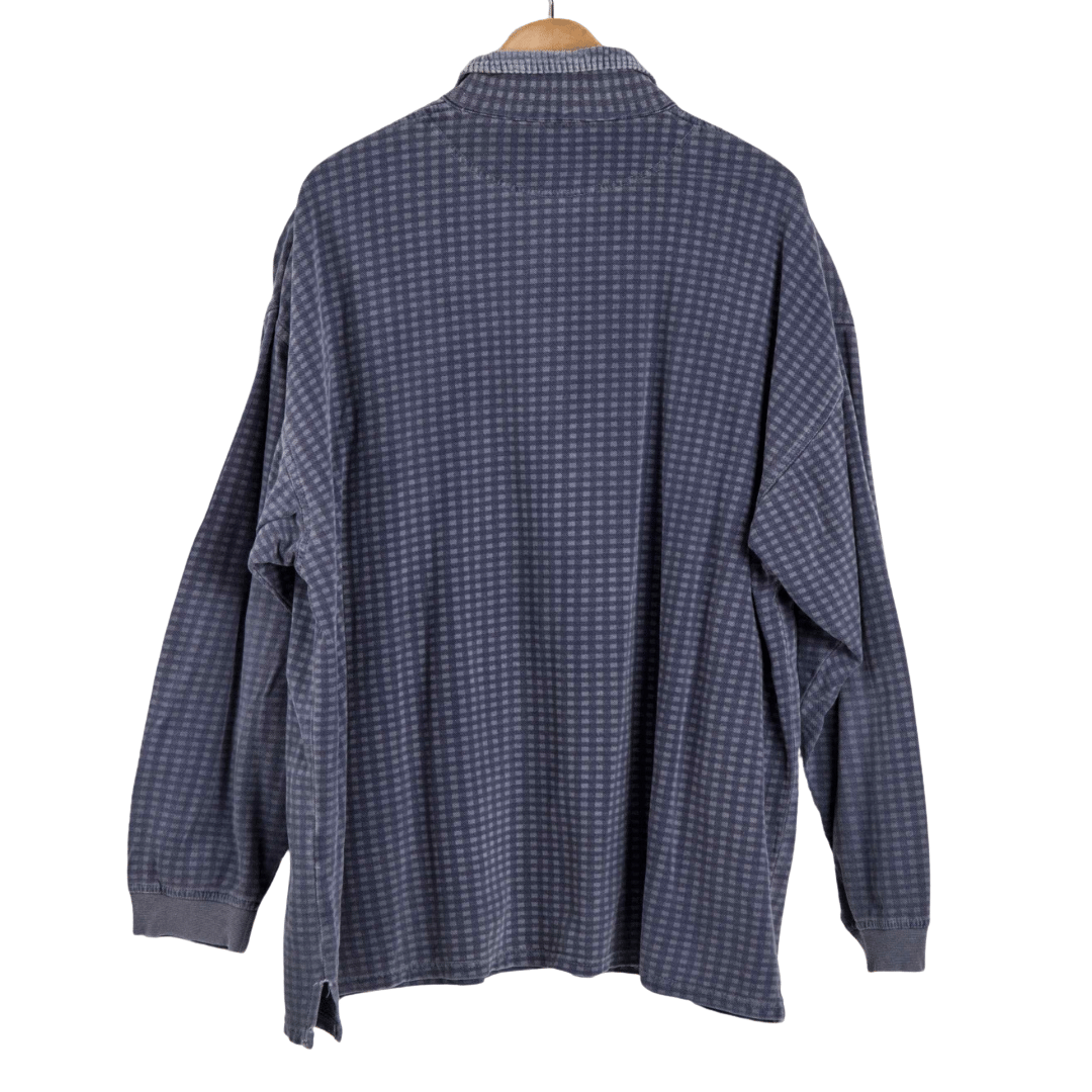 90s checkered longsleeve polo shirt - XL