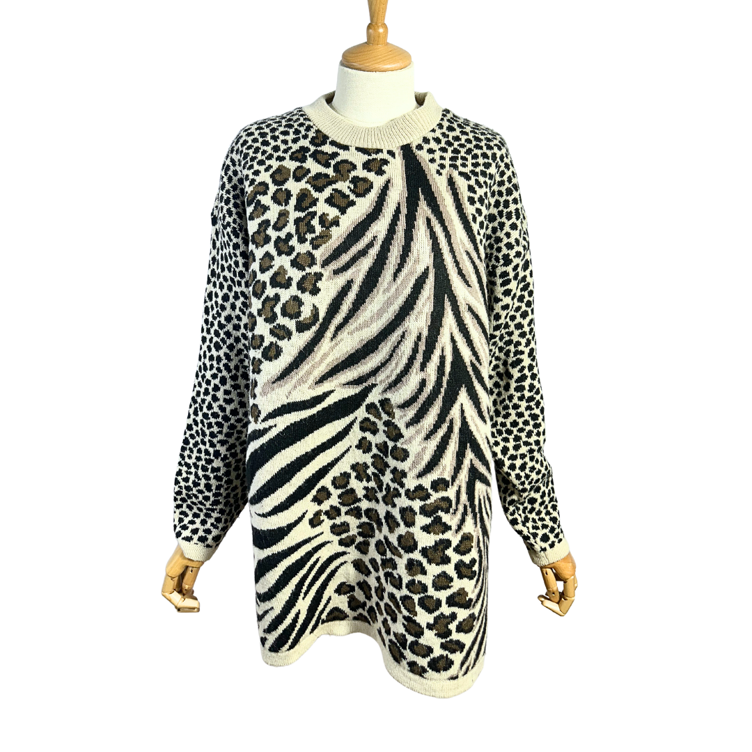 Vintage animal patterned knit jersey - L