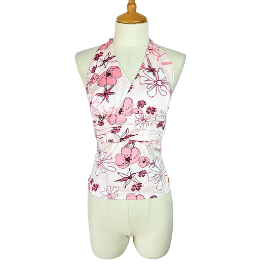 Pink Elle floral halterneck top - XS