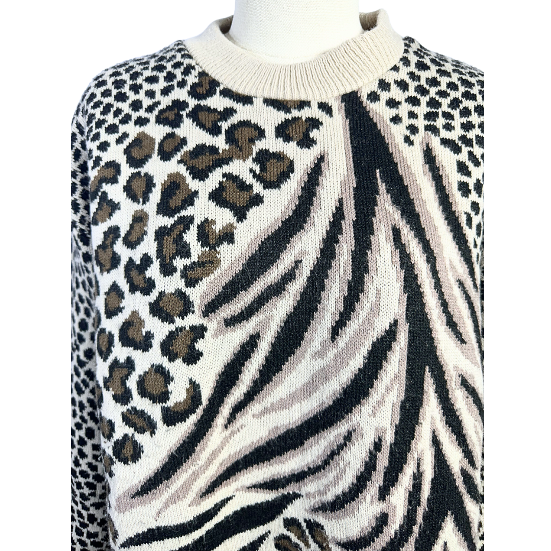 Vintage animal patterned knit jersey - L