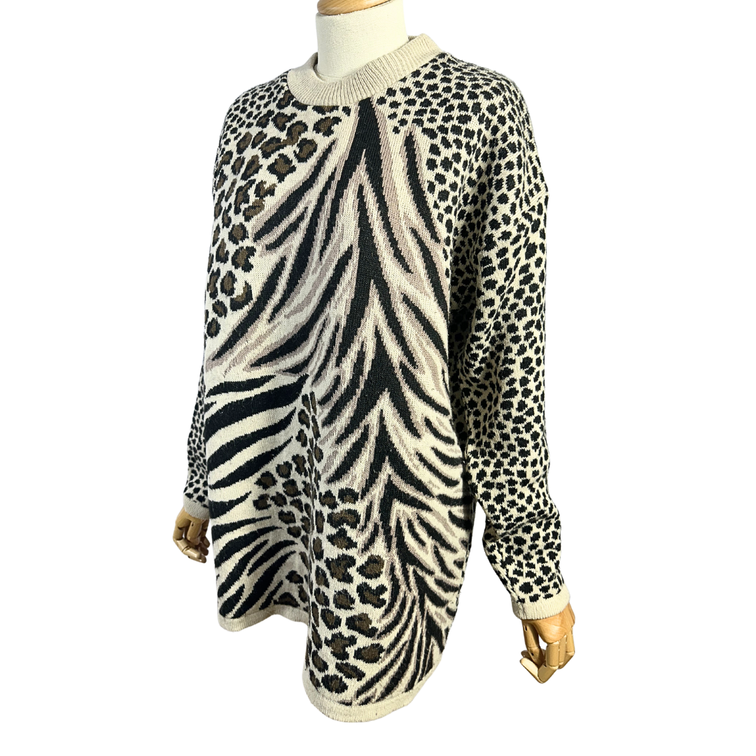 Vintage animal patterned knit jersey - L