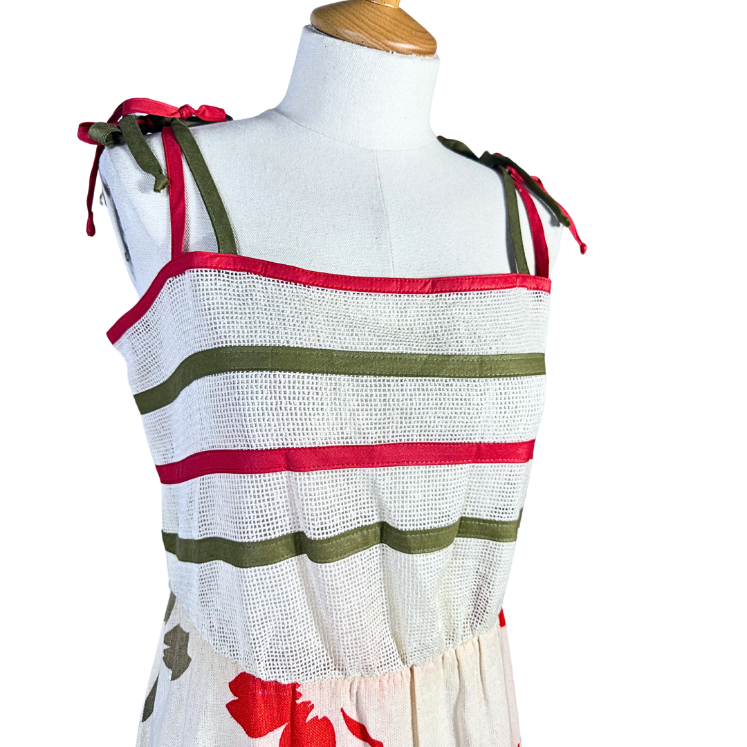 80s floral and striped cotton dress - M