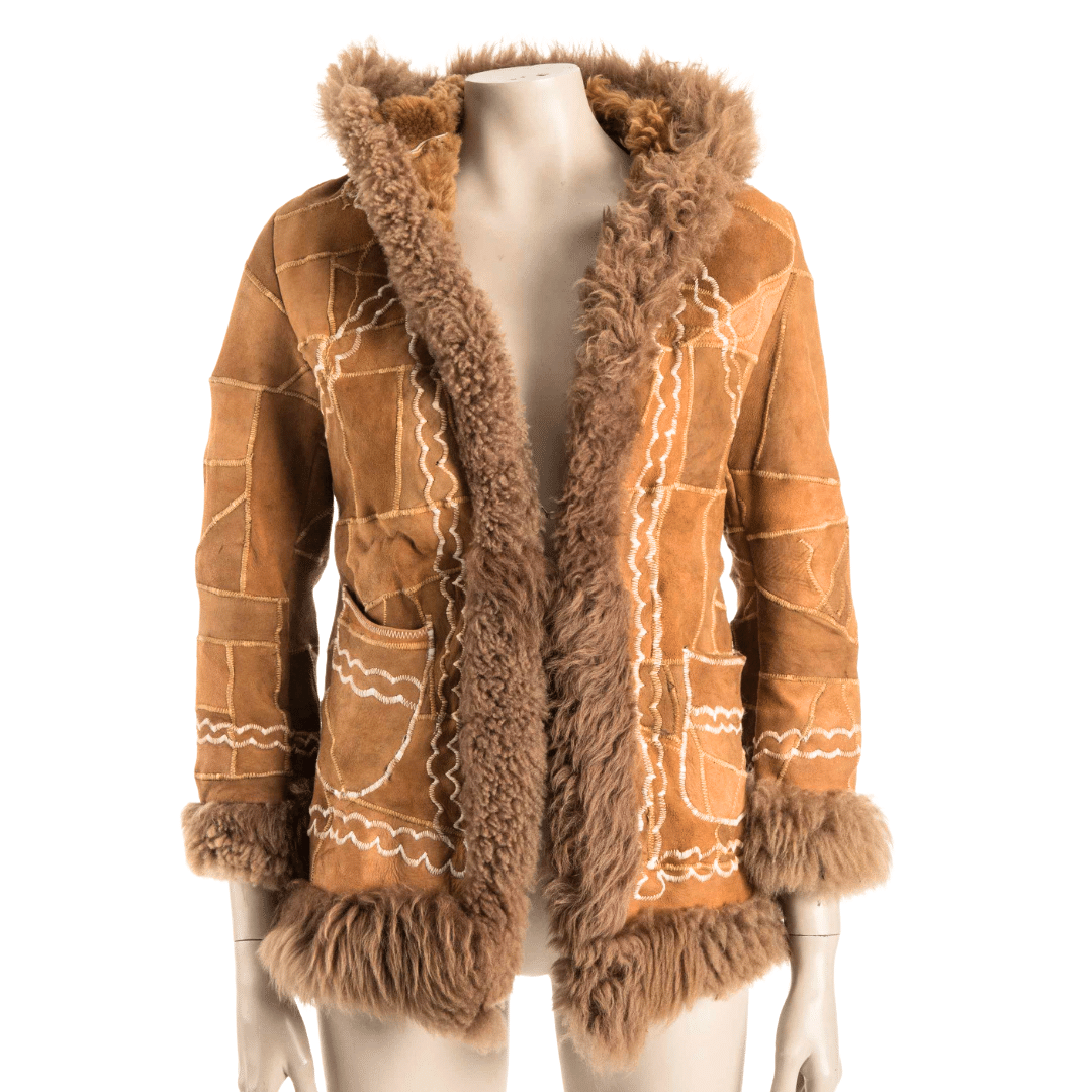 70s suede and shearling hooded Afghan coat - S (Free Delivery)