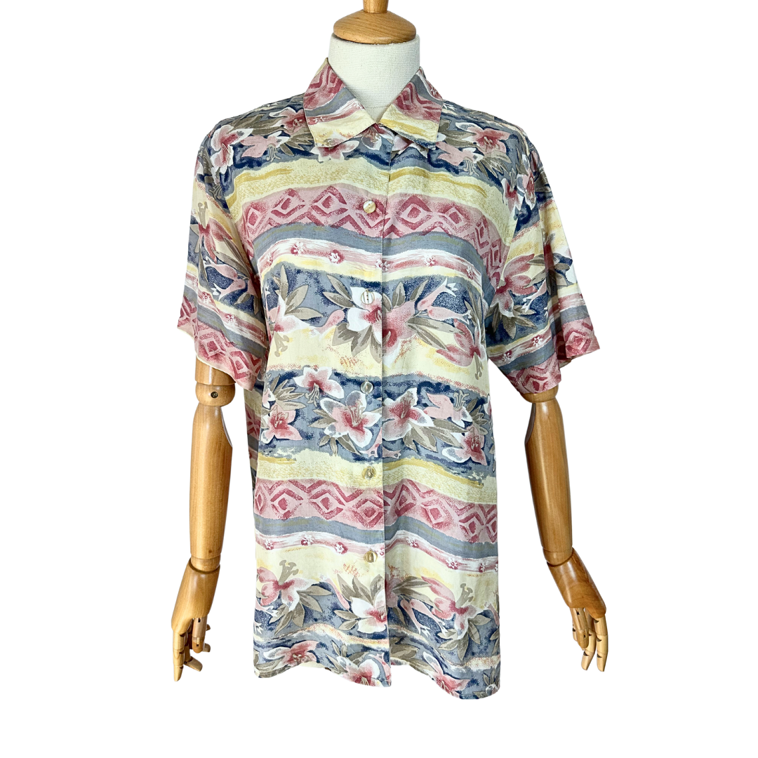 Vintage floral silk shirt - M