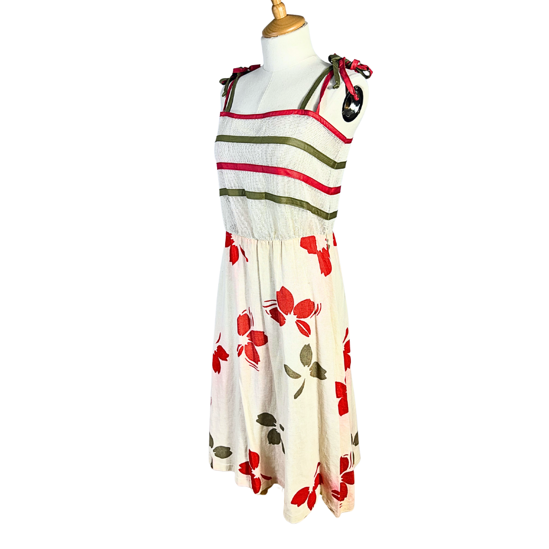80s floral and striped cotton dress - M