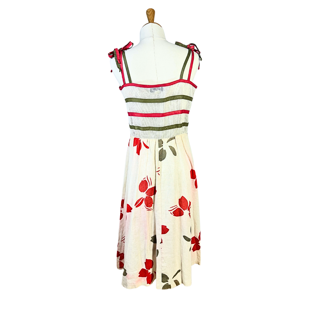 80s floral and striped cotton dress - M