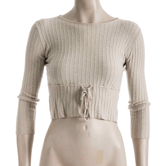 Ribbed three-quarter sleeve cropped top - S