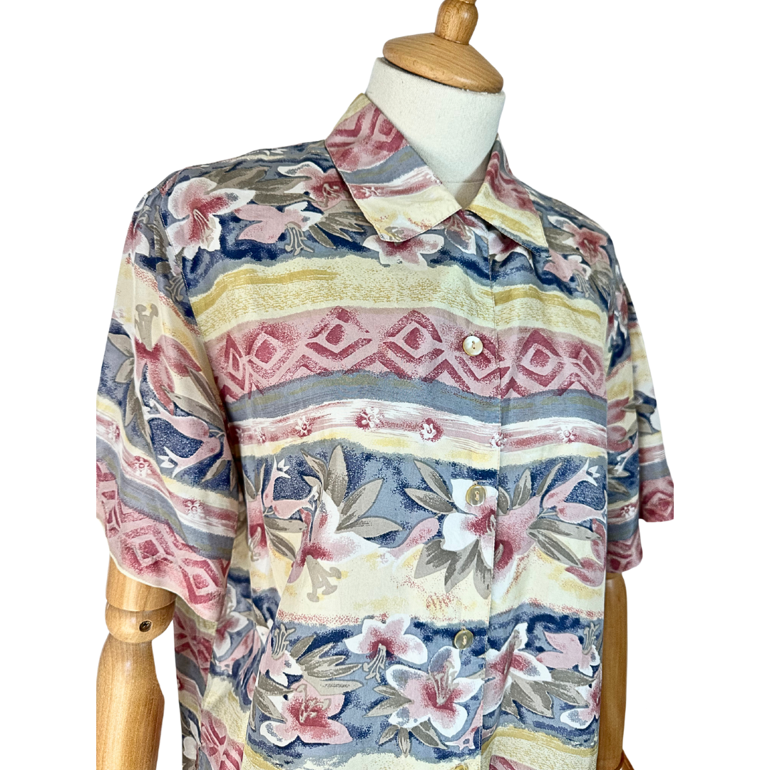 Vintage floral silk shirt - M