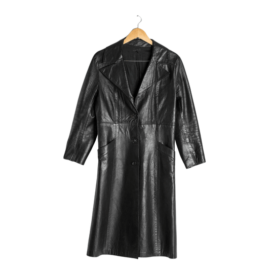 Leather midi coat with belt loops - L (Free Delivery)