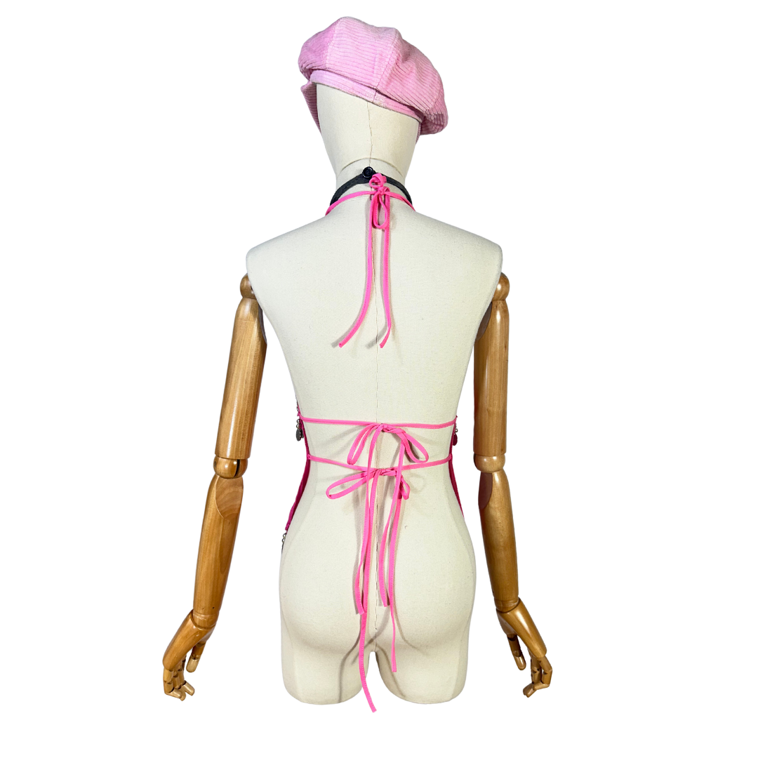 Pink Y2K halter neck backless top - S