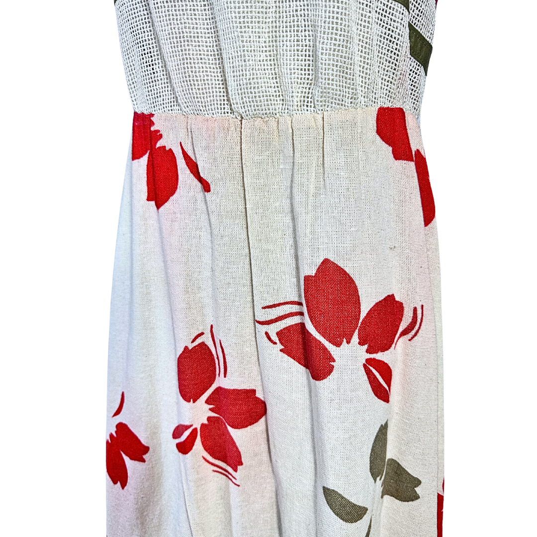 80s floral and striped cotton dress - M