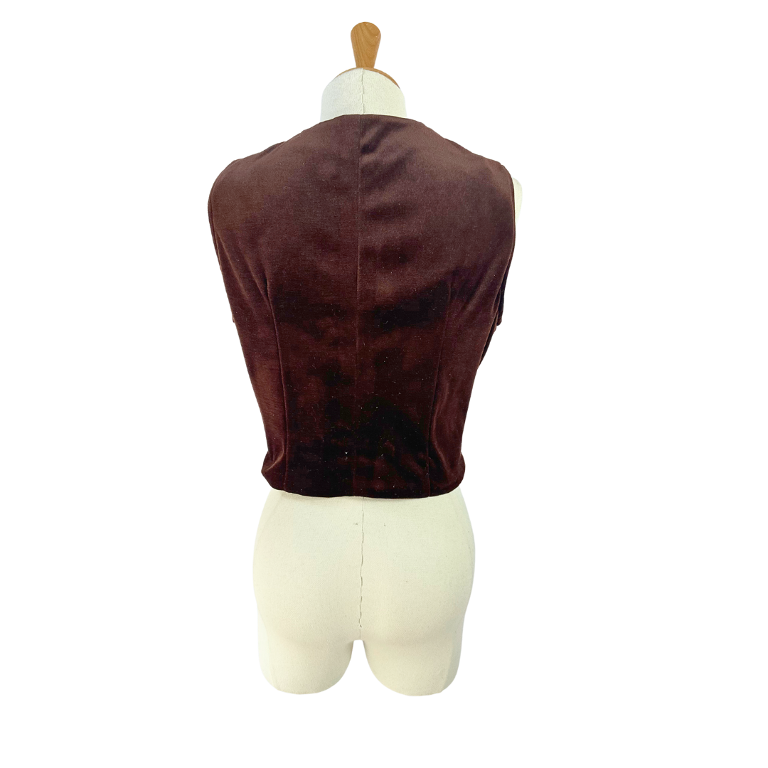 Brown vintage velvet cropped waistcoat - S