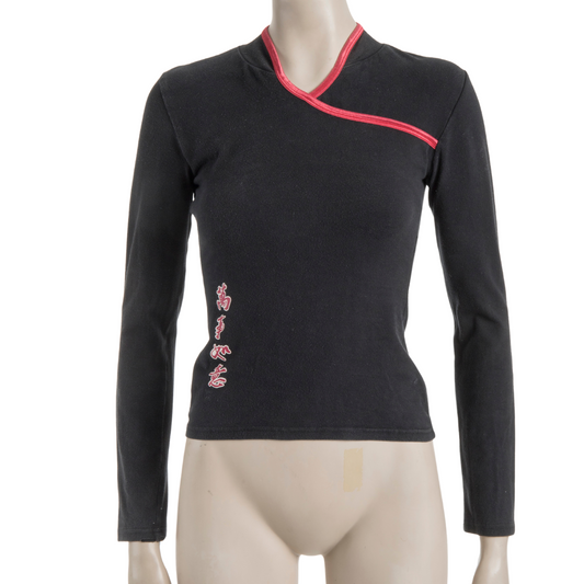 Oriental style longsleeve top with Chinese character print - S