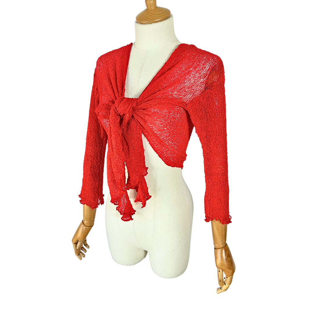 Red tie front knitted top - S