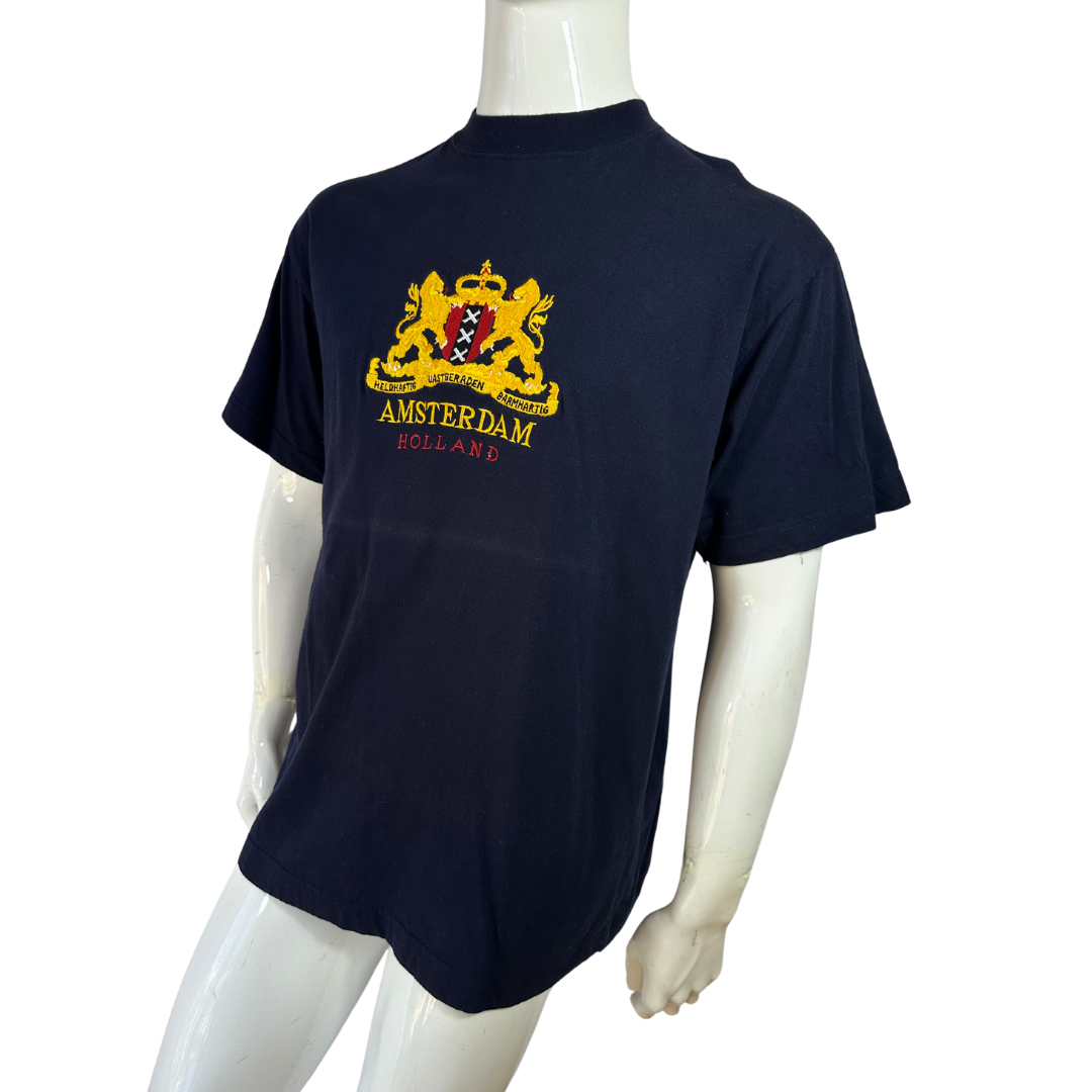 Blue Amsterdam Holland embroidered tshirt - L