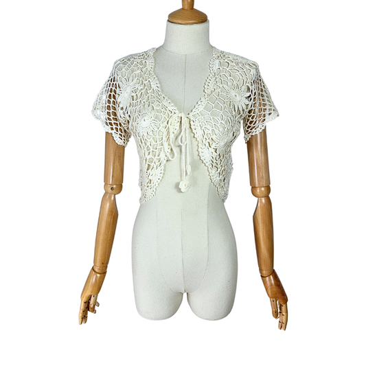 White boho floral crochet cardigan - S