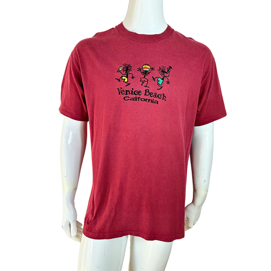 Maroon Venice Beach California embroidered tshirt - XL