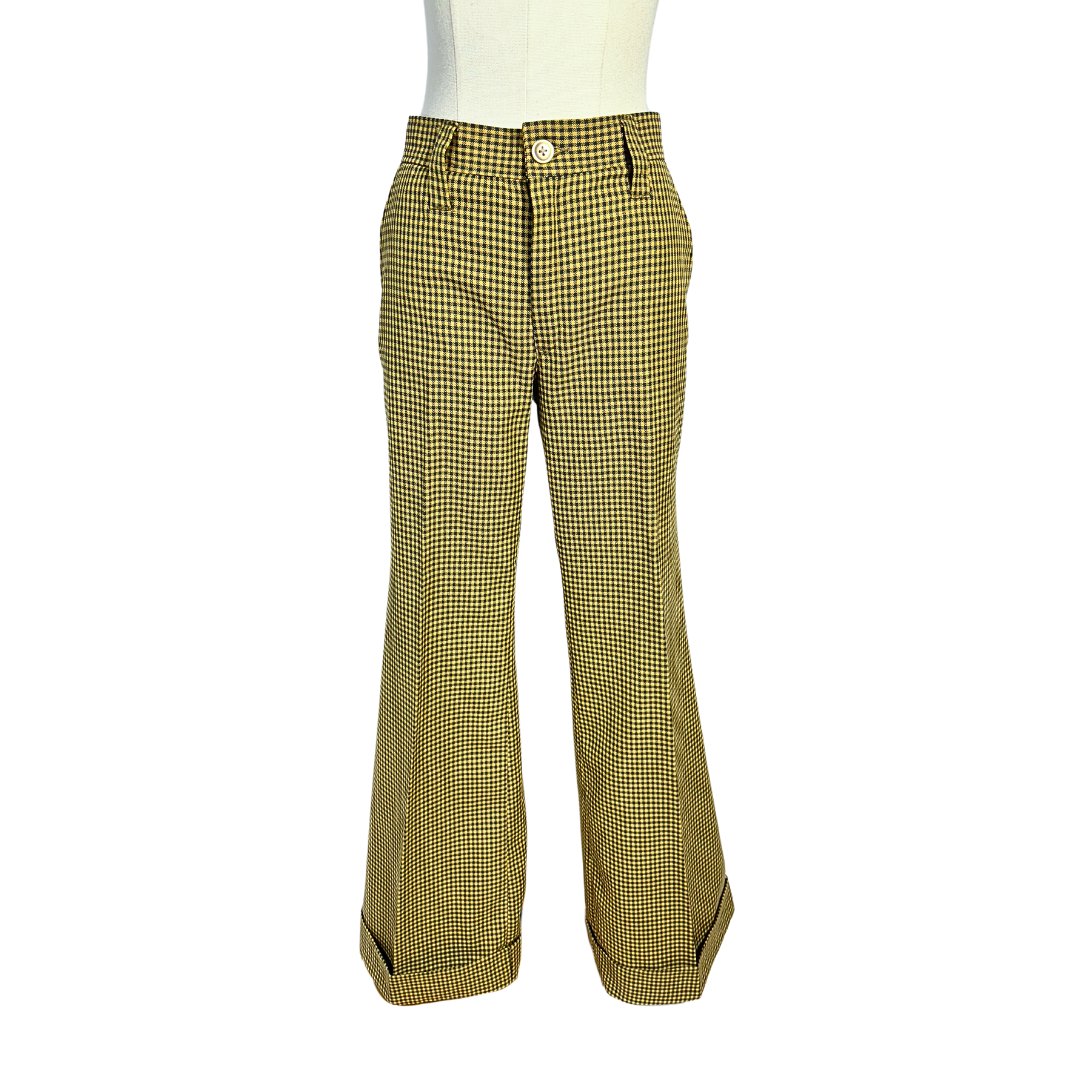 70s vintage houndstooth bellbottom pants - M