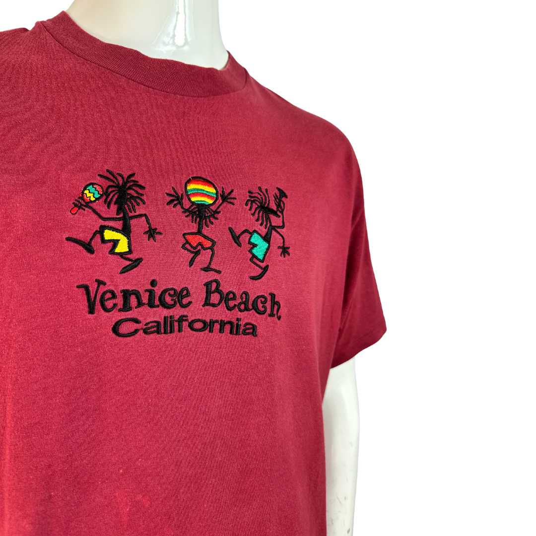 Maroon Venice Beach California embroidered tshirt - XL