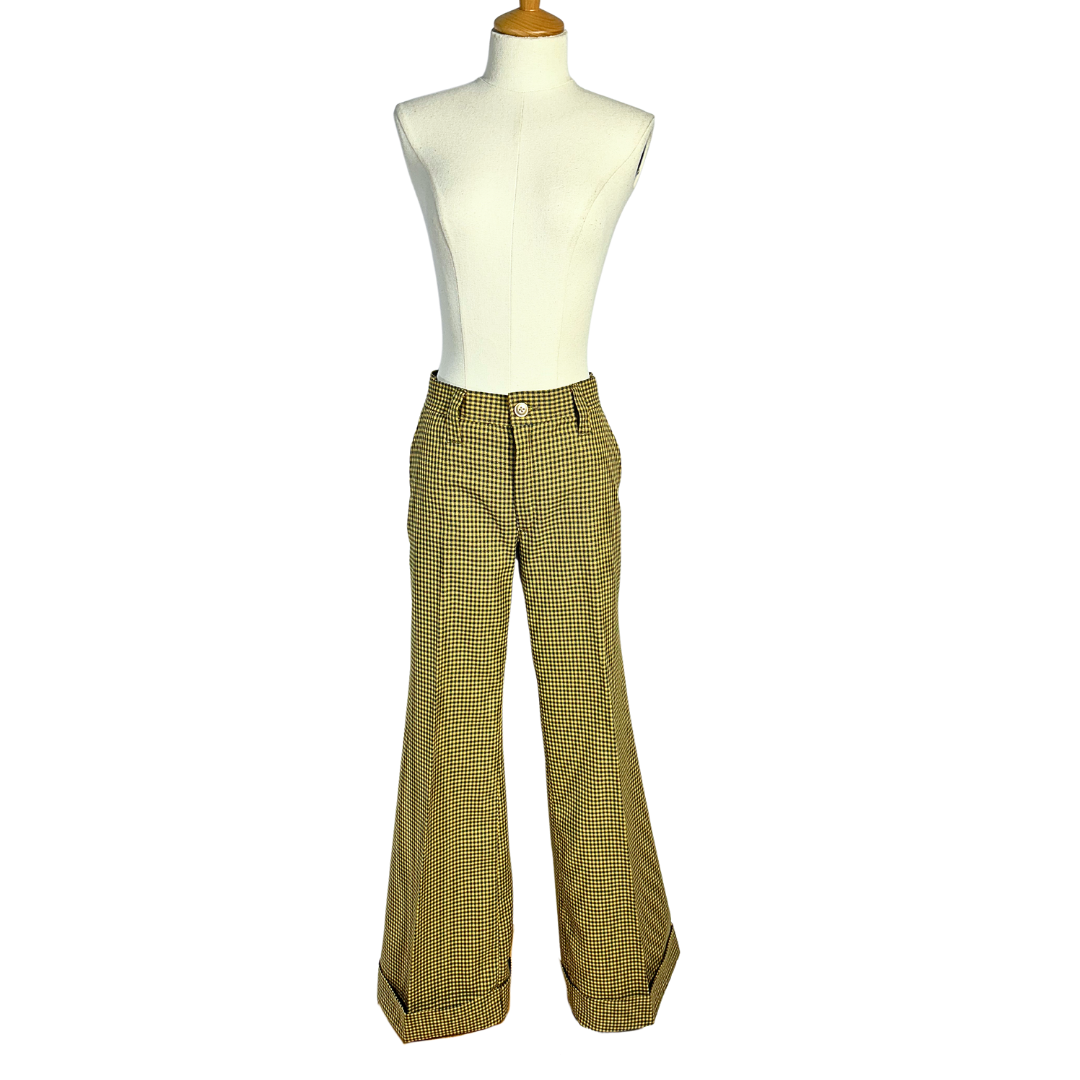 70s vintage houndstooth bellbottom pants - M