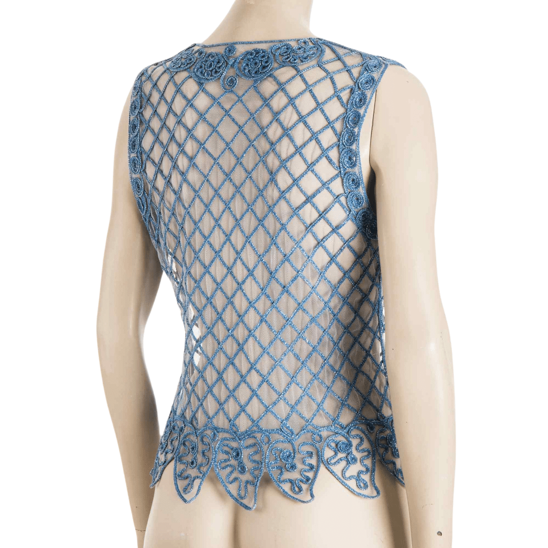 Mesh waistcoat with applique and toggle detail - S