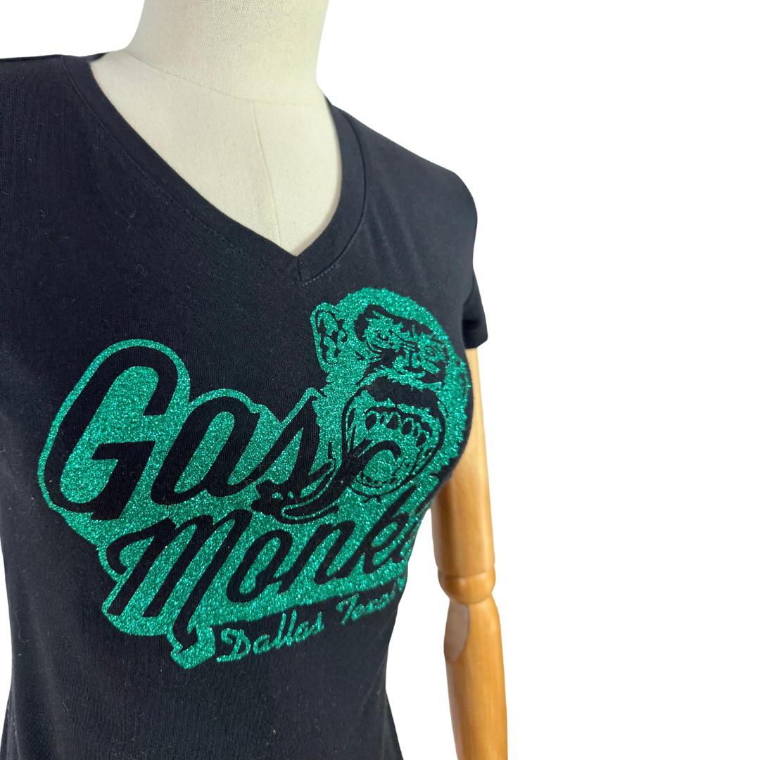 Black Y2K Gas Monkey glitter top - S