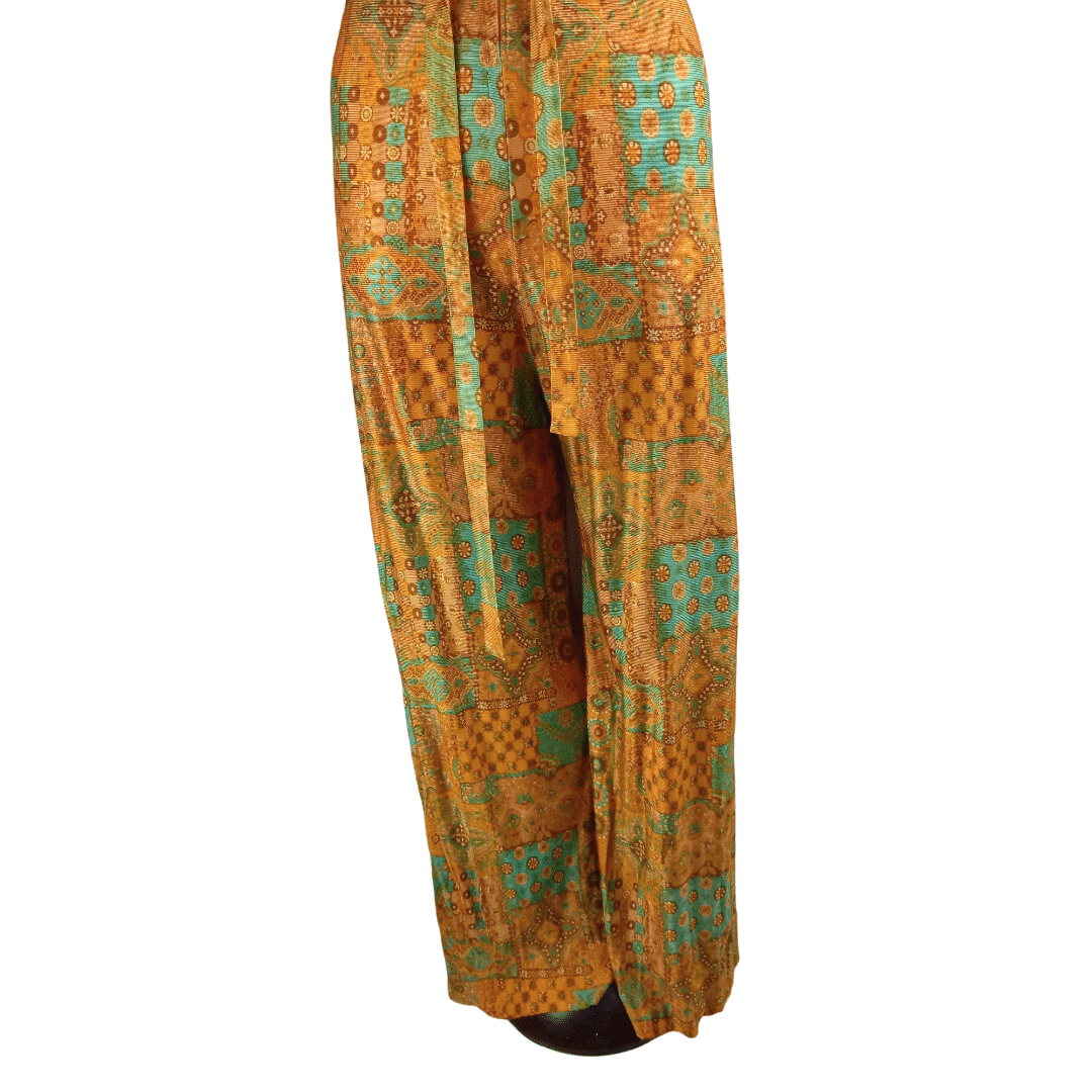 70s printed sleeveless silky jumpsuit - S/M