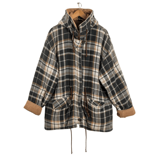 Hooded plaid zipped up jacket - M