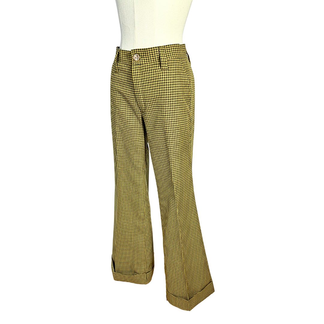 70s vintage houndstooth bellbottom pants - M