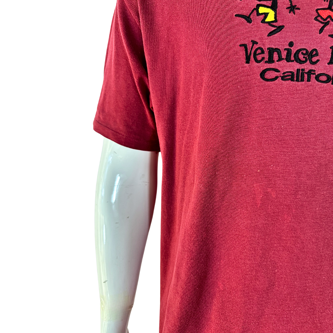 Maroon Venice Beach California embroidered tshirt - XL