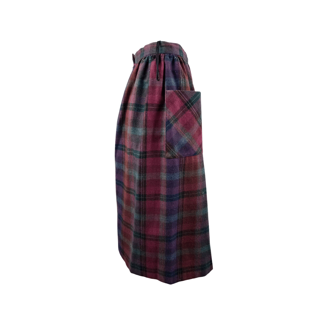 Vintage plaid high-waisted midi skirt - S
