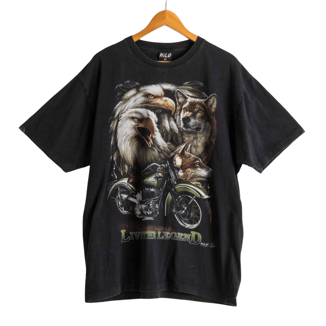 Eagle, wolf, and motorcycle print t-shirt - XL
